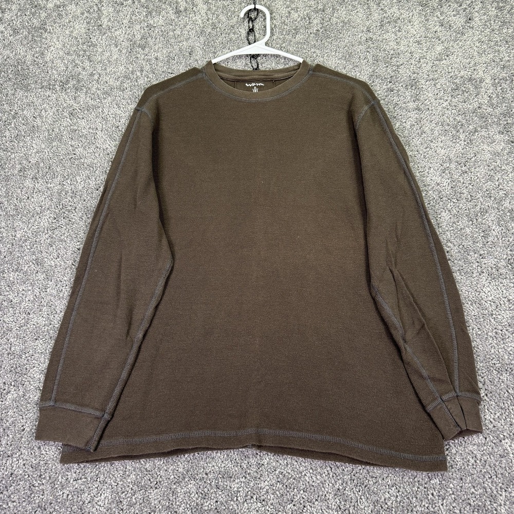 Worn Shirt Mens Medium Brown Thermal Waffle Knit Long Sleeve Crew Neck Casual